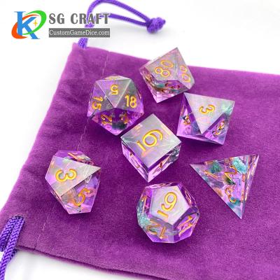 China Wholesale Custom Polyhedral Dies Crylic Four Color Razor Edge D20 Precision Resin Amber Dice Tower Dice For Board Game for sale