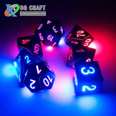 China DND Games Custom 19mm Casino Dice Polyhedral Black Dice Spell Dungeons And Dragons RPG dnd Game Electronic Flashing D6 D% Led Dice Set for sale