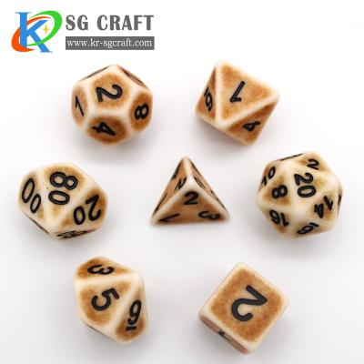 China DND Games in DND Custom Polyhedral Backgammon Cast Resin Ancient D20 D% Resin Bone Dice Set 7pcs Set for sale