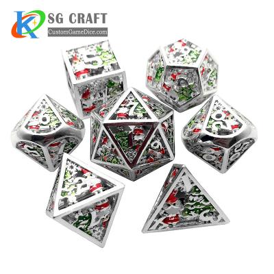 China DND Games Wholesale Custom White Dice Gemstone RPG Metal Dice Large Hollow Polyhedral Hollow Sided Logo for sale