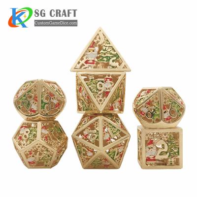 China DND games made in china customized custom christmas polyhedral metal santa hollow game dnd glitter dice set for sale