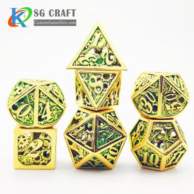 China DND Games logo mechanical style gold plating dnd game high quality custom engraved gold dungeon and dragons dragon metal hollow die set for sale