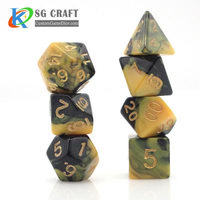 China DND Games with Yellow-Black Swirl RPG/DND Role Playing Game Dice Set, 7pcs Custom Acrylic Dice Set D4-D20 No MOQ for sale