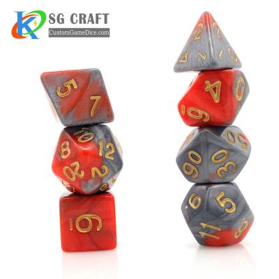 China DND Games Acrylic Silver-Orange Swirl RPG/DND Role Playing Game Dice Set, 7pcs Custom Plastic Dies Set D4-D20 No MOQ for sale