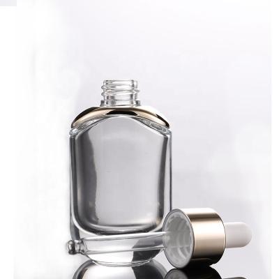 China Personal Care Bottle 30ml Thick Bottom Transparent Empty Glass Cosmetic Square Dropper Essence Essential Oil Empty Bottle for sale