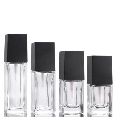 China Factory Price Personal Care Sale 15ml 20ml 30ml 40ml Glass Square Press Pump Bottle With Black Square Press Pump Cap Lid for sale