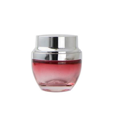 China Personal Care 50g Double Wall Glass Round Face Cream Spray Paint Round Jar Glass Jar With Silver Gold Aluminum Cap for sale