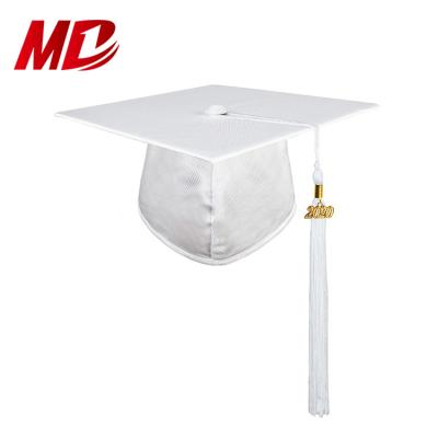 China Decorative High Quality Shiny White Graduation Cap Graduation Hat And Tassel for sale