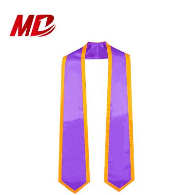 China School Customized Printing or Embroidery College Satin Graduation Stole Sash Purple with Gold Trim for sale