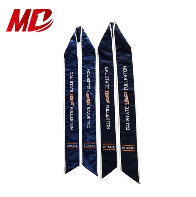 China Wholesale School Navy Oblique Satin Embroidered Logo Graduation Stole With Trim for sale