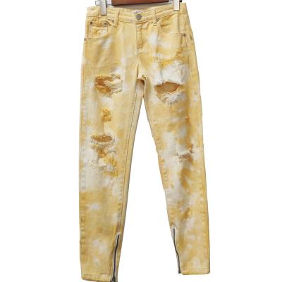 China Sustainable Newest Design Broken Hole Jeans Ripped Jeans Tie Dyed Jeans Womens Pant for sale