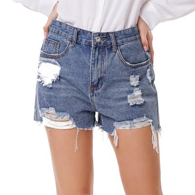 China Durable Ladies Shorts High Waist Destroy Jeans Women Custom Shorts Raw Edge for sale