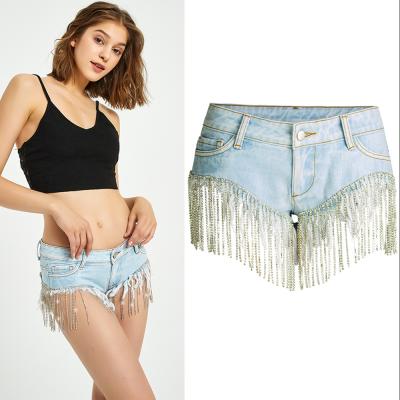 China 2020 Women Denim Fashion Sustainable Hole Shorts 100% Cotton Tassel Women Super Waisted Shorts Downs for sale