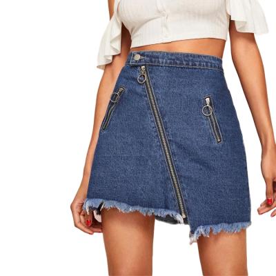 China New viable fashion zipper ladies skirt WITH POCKET FRINGED EDGE denim skirt WOMEN SKIRT for sale