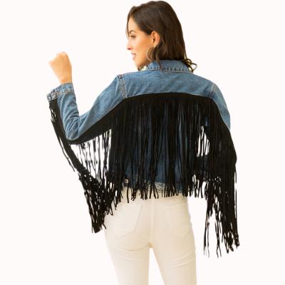 China QUICK DRY Evening Ladies Slim Fit Long Fringed Stylish Blazer Jean Jacket For Women With Tassels for sale