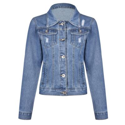 China Viable Women's Vintage Casual Classic Jean Jacket Long Sleeve Loose Jean Trucker Ripped Jacket for sale