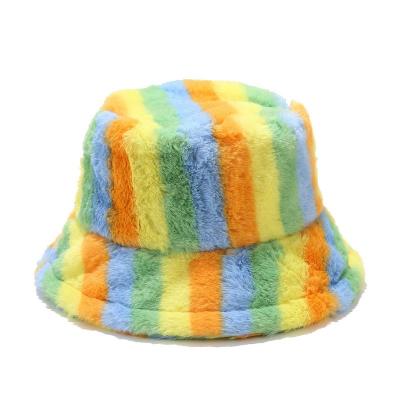 China 2021 New Fashion Rainbow Lattice Fisherman Basin Hats Plush Winter Quilted Hat COMMON for sale