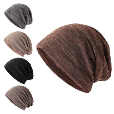 China Striped Men and Women's Thin Turban Hat Striped Pile Hooded Solid Color Cotton Hat Cloth Breathable Hat for sale