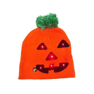 China New Hot Sale Halloween Striped Led Hat Folding Pumpkin Ghost Festival Lamp Knitted Skull Hat Factory Wholesale High Quality for sale