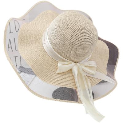 China Wholesale Custom Straw Woven Bow High Quality Sun Hat Straw Hat Women Summer Big Brim Hat New Hot Sale Striped for sale