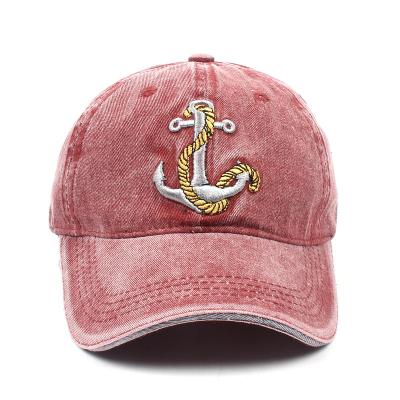 China 2021 JOINT Anchors Washed Embroidered Baseball Cap Washed Retro Hat Outdoor Sports Casual Cap for sale