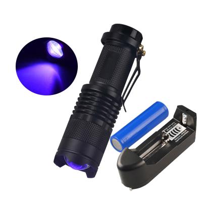 China 365nm Pocket UV Flashlight Led Zoom Mini Pocket Ultraviolet Torch Lamp with Rechargeable 14500 Battery for sale