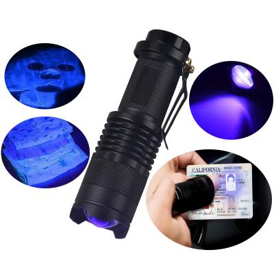 China Camping UV Light Money Detector Zoom Small Black Light 365nm UV Flashlight for sale