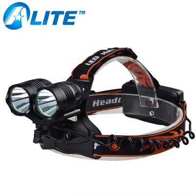 China High Lumen Camping Beam 2T6 LED 18650 Long Super Bright Rechargeable 2000lm T6 Headlight for sale