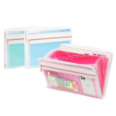 China PP expanding folder with zipper, 13 pockets accordion folder, portable A4 document for sale