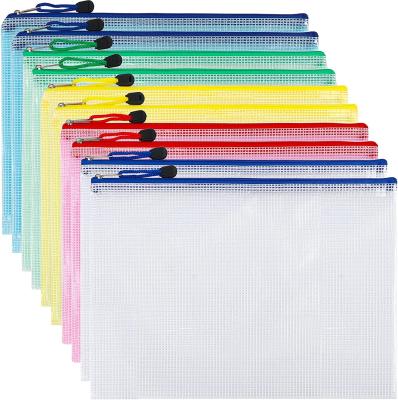 China PVC document bag, plastic zip file folders, PVC Mesh Zipper Bag, available color can choose for sale