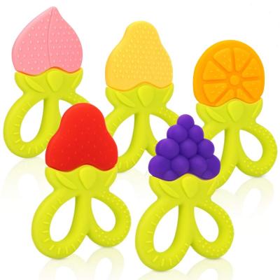 China New Soft Toy 2022 Food Grade Silicone Toddler Chew Toy Grape Orange Strawberry Fruit Free Baby Teether Rise BPA Free for sale