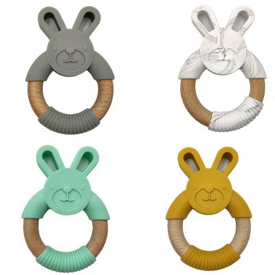 China Wooden Baby Teether Toy Easter Gift Rabbit Bunny Chew Toy High Quality BPA Free Soft Pure Food Grade Silicone for sale