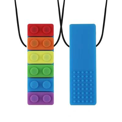 China 2022 Hot Selling Soft Toy Amazon Chew Necklace Rainbow Chewable Person Block Toy Food Grade Silicone Baby Sensory Teether for sale