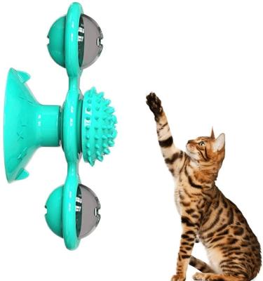 China Hot Selling Interactive Windmill Stocked Amazon Cat Toy Kitten Turntable Massage Toy Rotating for sale