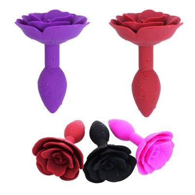 China Real Touch Feeling Factory Price Wholesale Couples Pleasure Food Grade Silicone Rose Flower Adult Sex Toys Gay Women Anal Plug for sale