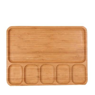 China Wholesale Price Restaurant Kitchen Sustainable Rectangle Wooden Serving Plates Bamboo Food Divider Dish for sale