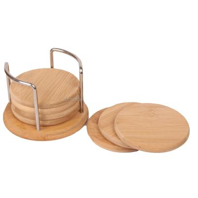 China Viable Wholesale Price Customized High Quality Round Beverage Bamboo Beer Coaster Set With Wooden Stand for sale