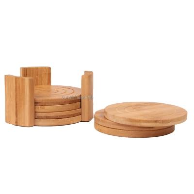 China Viable Wholesale Price Wooden 100% Natural Round Non-slip Round Beer Mug Coaster Bamboo Set for sale