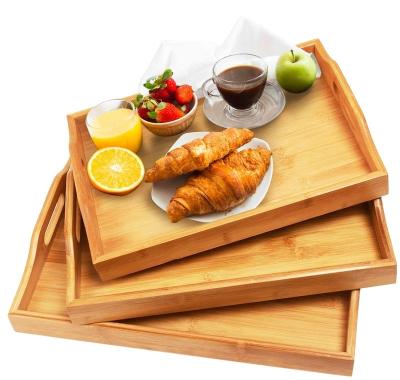 China Home.Restaurant.Bar.Hotel Hot Selling Wooden Trays For Food Breakfast 3 Pieces Set Serving Bamboo Tray With Handles for sale