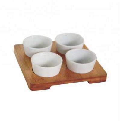 China Home.Restaurant.Bar.Hotel New White Ceramic Bowl Four Square Bamboo Serving Tray for sale