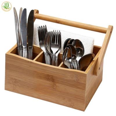 China Nature Eco-friendly Customized Sustainable Bamboo Kitchen Utensils Rack With Handle Cutlery Storage Box for sale