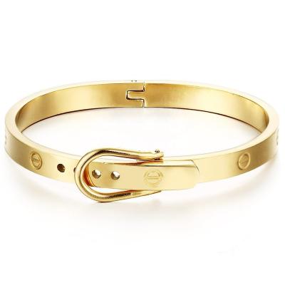 China FASHIONABLE Men's Women's Adjustable Tri Buckle Bangle Bracelet Stainless Steel Color for sale