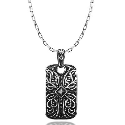 China Punk Engraved Fleur De Lis Flower Black Enamel Necklace High Pendant Polished for sale