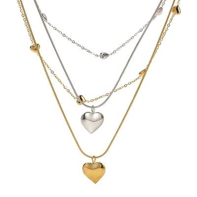 China Heart Necklace Jewelry 18K Gold Double Layer Chain Pendant Necklace for sale