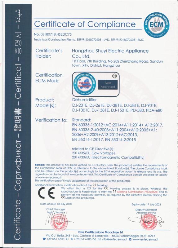 CE - Hangzhou Shuyi Electric Appliance Co., Ltd.