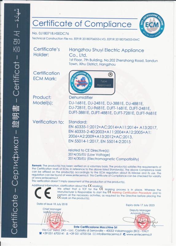 CE - Hangzhou Shuyi Electric Appliance Co., Ltd.