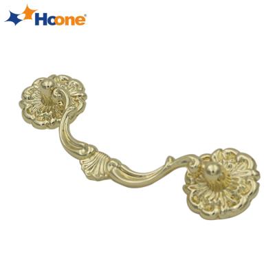 China Gold Center-To-Center Cabinet Pull Furniture Brass Zero Pull Brass Cabinet Handle Gold Flowers Draw Handles for sale