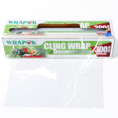 China Microwave-Safe Jumbo Roll BPA Free PE Cling Film Food Cool Plastic Cling Film Wrap With Slider for sale