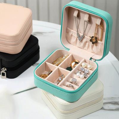 China Jewerly Storage Small PU Travel Jewelry Box Organizer Leather Jewelery Storage Case Box Small for Ring Earring Necklace Gift Packaging for sale