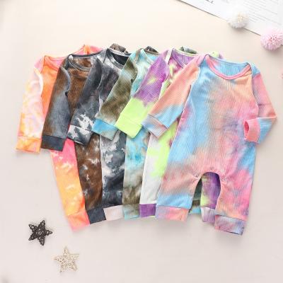 China Plus Size Baby Rainbow Tie Dye Knitted Newborn Boy Girl Autumn Winter Rompers Long Sleeve Rompers With Button Cotton Jumpsui for sale